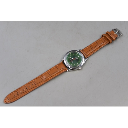 66 - Camy Geneve 17 Jewels Mechanical Gents Watch with Green Face and Leather Strap (Working)