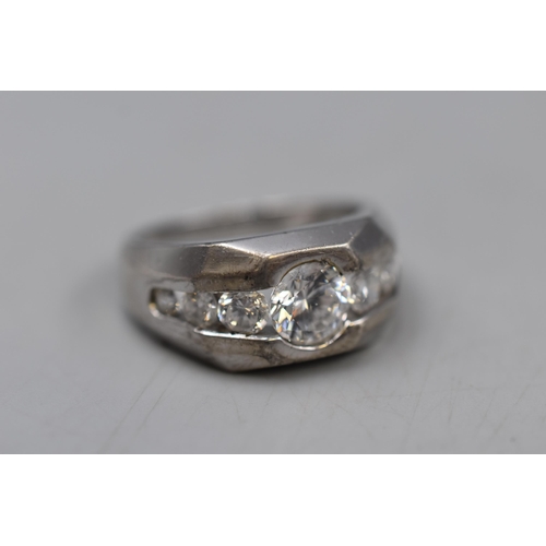 67 - Silver 925 Large CZ Stoned Ring (Size V)