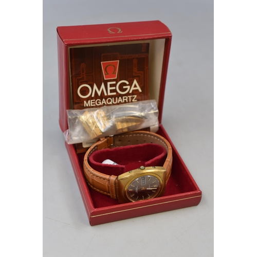 74 - Omega Megaquartz 32 khl Gold Plated Gents Day / Date Watch with Leather Strap, Spare Plated Strap, B... 