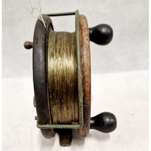 339 - Large Antique Fishing Reel Wood With Brass.