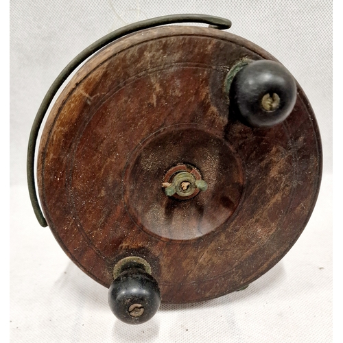 339 - Large Antique Fishing Reel Wood With Brass.