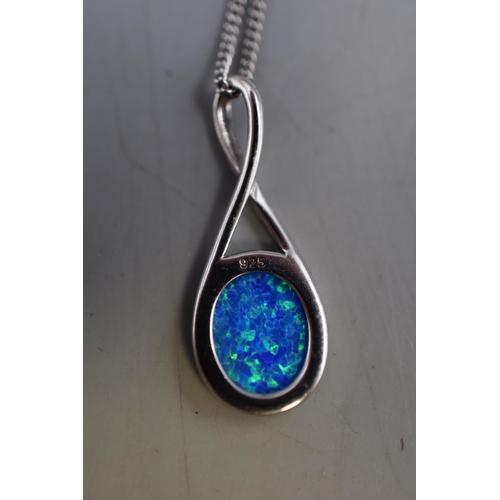 84 - Silver 925 Pendant Necklace with Opal Effect Stone