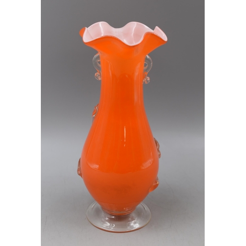 90 - A Vintage Ruffled Edge Orange Murano Vase, Approx 10