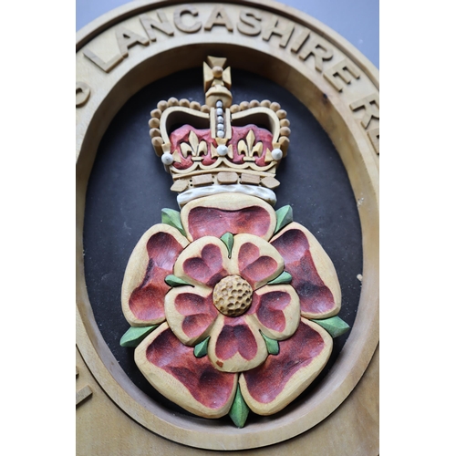 347 - Hand Carved The Queens Lancashire Regiment Wooden Wall Plaque (20