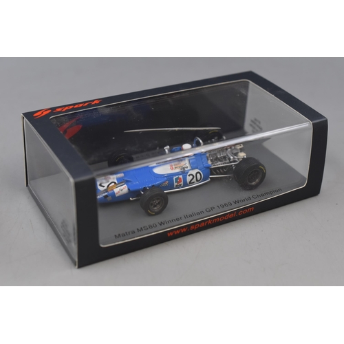 174 - Collectors, Boxed Spark Model Matra MS80 Winner Italian GP 1969 World Champian Jackie Stewart