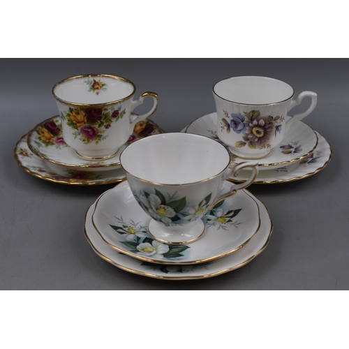 372 - Three Part China Tea Sets. Includes Eleven Royal Stafford Rose Pattern, Twelve Piece Floral Salisbur... 