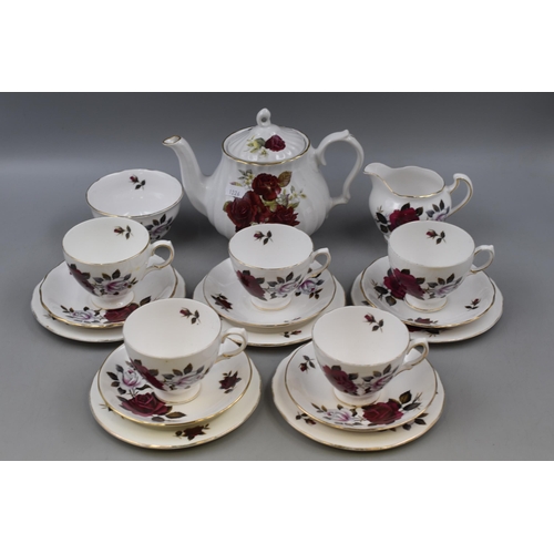 373 - An Eighteen Piece Colclough Red and White Rose Pattern Tea Set, Includes Five Trios, Milk Jug, Sugar... 