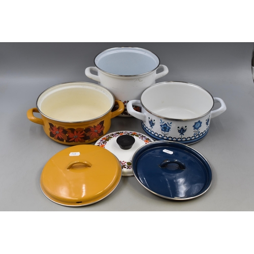 378 - A Set of Three Retro 1970's Enamelled Cooking Pots