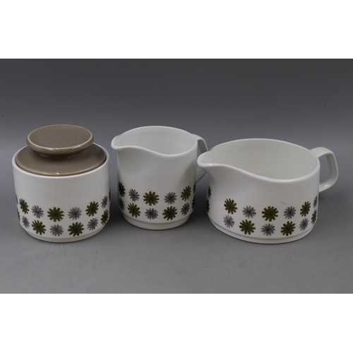 381 - Three Pieces of 1960's JG Meakin Allegro. Includes Cream Jug, Lidded Sugar Bowl, And Other Jug