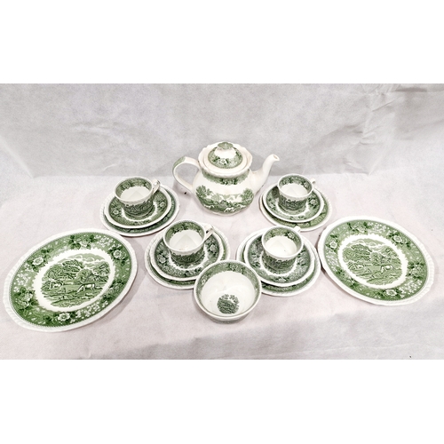 389 - Adams English Scenic Tea Set . 4 Trios, Teapot, Sugar Bowl and 2 Sandwich Plates