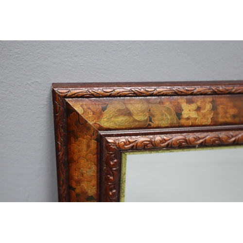 394 - Large Wood Copper Effect Framed Mirror, Foliage Decoration, approx 103 cm x 72 cm