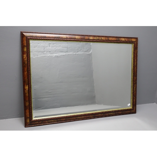 394 - Large Wood Copper Effect Framed Mirror, Foliage Decoration, approx 103 cm x 72 cm