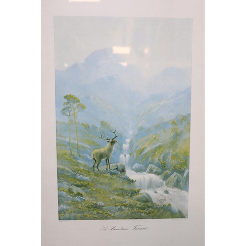 401 - Pair of Framed and Glazed Prints entitled The Haunt of The Red Deer, and A Mountain Torrent by the a... 