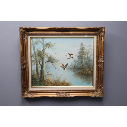 402 - An Early 20th Century Oil on Canvas Depicting Ducks In Waterside Scene, Signed R. Nelson. Approx 22.... 