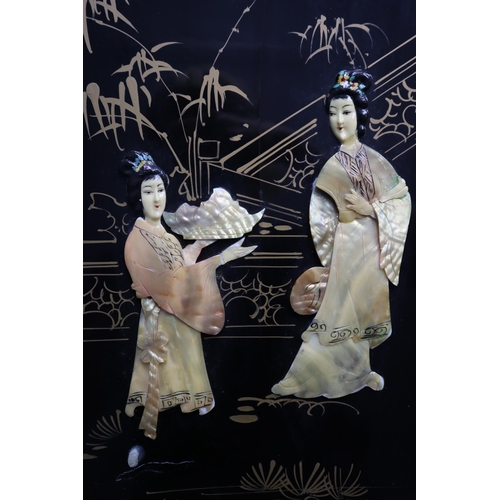 408 - Two Japanese Lacquered Mother of Pearl Pictures (3ft x 1ft) a/f