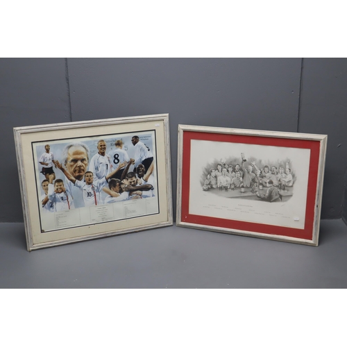 412 - Selection of 2 Printed Framed and Glazed Team England Football (Approx 31