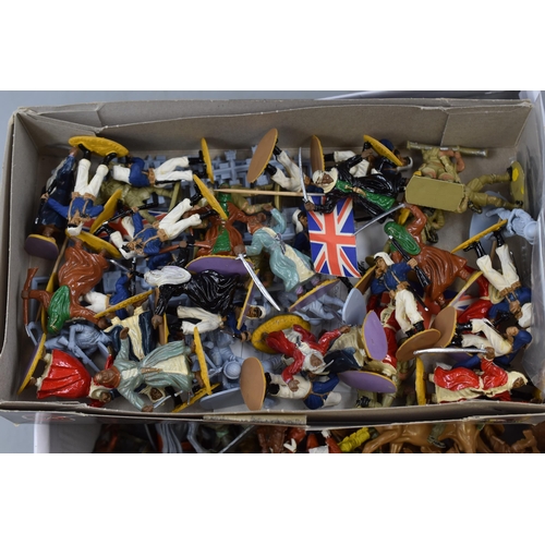 413 - Four Boxes of Vintage Plastic Toy Soldiers and Figures including Crescent Toys and Four Empty Boxes