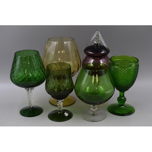 414 - Six Assorted Coloured Glass Goblets and Large Drinking Glasses