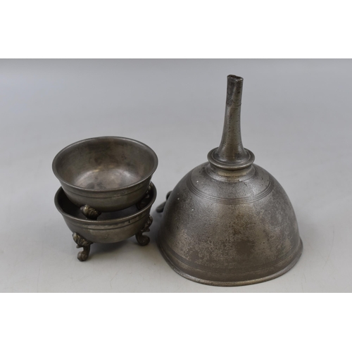 206 - A Pair of 19th Century Pewter Salts (Marked To Base), With 19th Century Pewter Wine Funnel