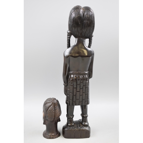 418 - A Carved Wooden Tribal Figure, With Carved Tribal Bust. Figure is Approx 17