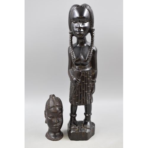 418 - A Carved Wooden Tribal Figure, With Carved Tribal Bust. Figure is Approx 17