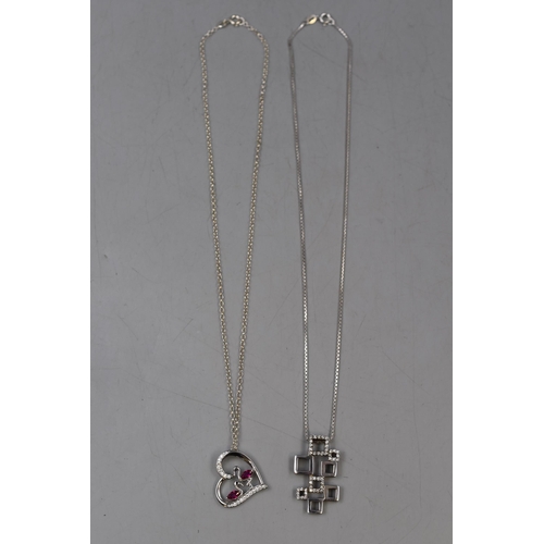 223 - Two Silver 925 Necklaces to include Flamingo Heart Design and Square Design