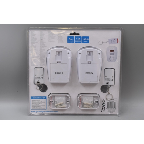 438 - Brand New Unused Wireless Alarm Security System with movement Detector and Two Remotes