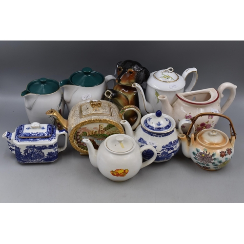 247 - A Selection of Nine (And A Half) Assorted Tea Pots. Includes Ringtons, Denby Green Wheat, Sadler (AF... 