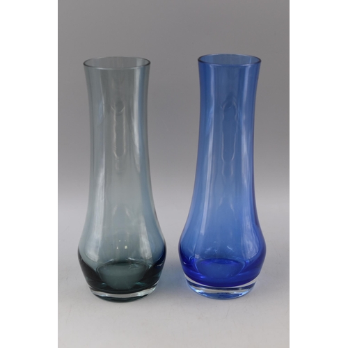 260 - A Pair of Finnish 1970's Riihimaki Vases, In Blue and Teal. Approx 10