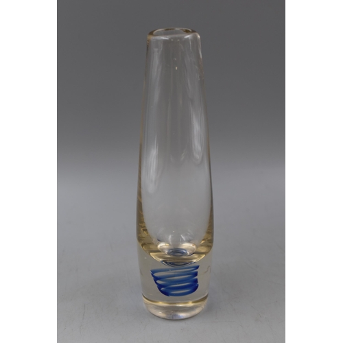 265 - A Vinatge Hand Blown Glass Vase, With Blue Swirl Base. Possibly Scandinavian, Approx 8.5