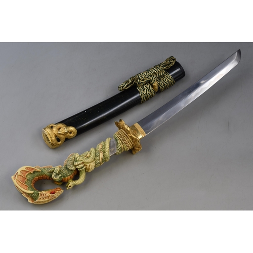 281 - A Decorative Japanese Seppuku Knife. Snake Detailing on The Handle and Sheath. Approx 20.5