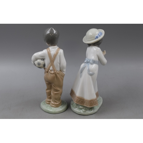 294 - Two Nao by Lladro Figures to include Girl with Little Birds Nest and Boy with Football. Approx. 7.5&... 