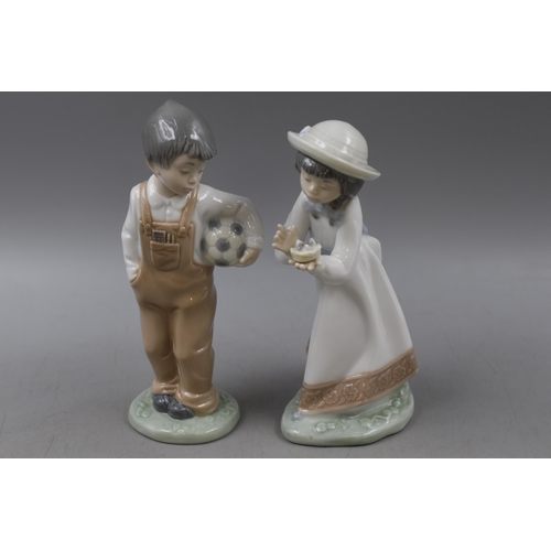 294 - Two Nao by Lladro Figures to include Girl with Little Birds Nest and Boy with Football. Approx. 7.5&... 