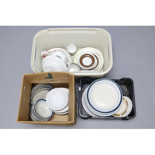 491 - Three Boxes Containing a Large Selection of Plates and Bowls. Includes Porcelite and Charm