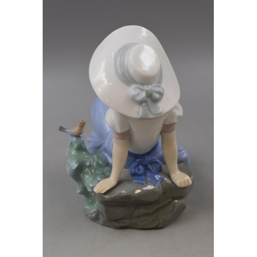 323 - Nao By Lladro Figure of Seated Girl with Bird. (Approx. 6” x 6”)