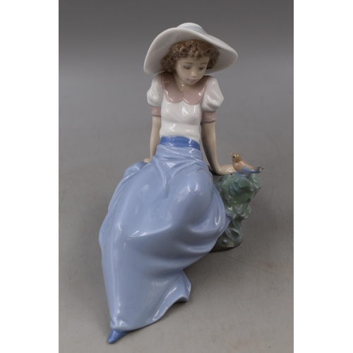 323 - Nao By Lladro Figure of Seated Girl with Bird. (Approx. 6” x 6”)