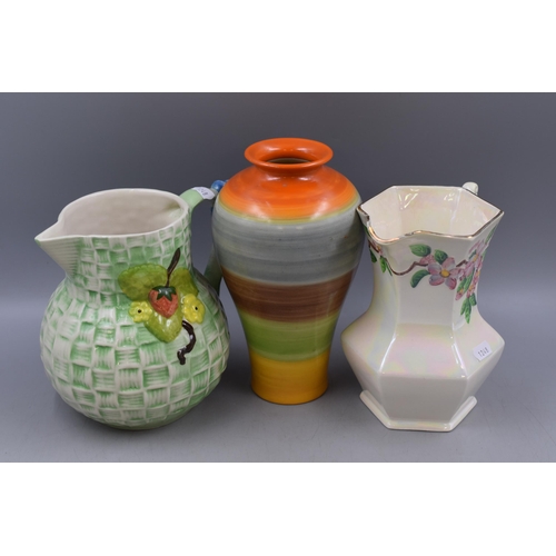 328 - Three Large Ceramic Jugs and Vases. Includes Ringtons Lustre Jug, Shorter & Son Fruit Jug, And O... 