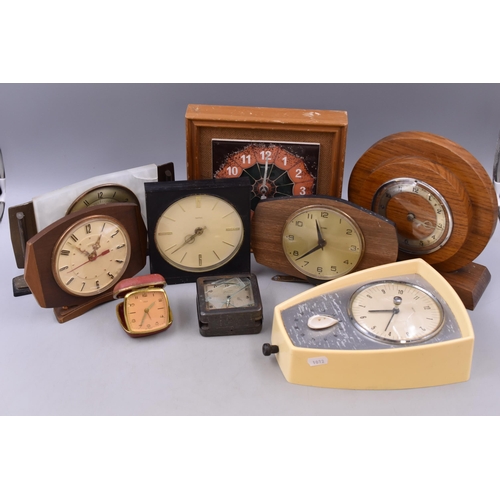 539 - Selection of Wall, Mantle and Travel Clocks including Metamec, Smiths, Gravity and More