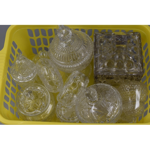 842 - A Selection of Twelve Lidded Cut Glass Trinket Dishes. Includes Pears, Loveheart and More