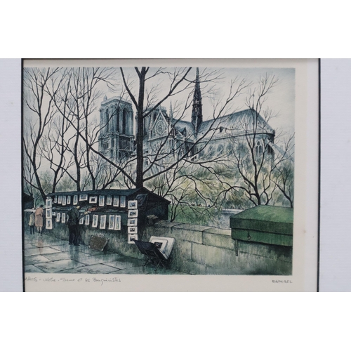 844 - Three Framed and Glazed Raphael Prints of Paris. Includes Champs-Elysees, Notre-Dame, And Eiffel Tow... 