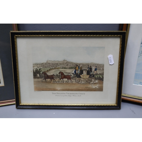 849 - Four Framed and Glazed Artworks. Includes 'The Reading Telegraph Coach', 'The Grand Harbour', 'Poppi... 