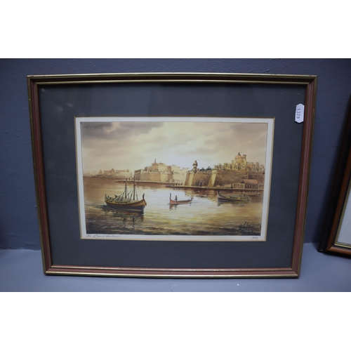 849 - Four Framed and Glazed Artworks. Includes 'The Reading Telegraph Coach', 'The Grand Harbour', 'Poppi... 