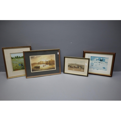 849 - Four Framed and Glazed Artworks. Includes 'The Reading Telegraph Coach', 'The Grand Harbour', 'Poppi... 