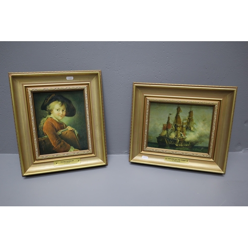 853 - Two Framed Classical Prints. Includes Young Scholar By F.Druis, And Capture of The Kent By L. Garner... 