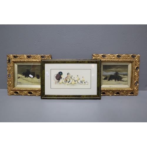 854 - Three Framed and Glazed Artworks. Includes 'The Kids' Duck and Duckling Prints, And Two Original Oil... 