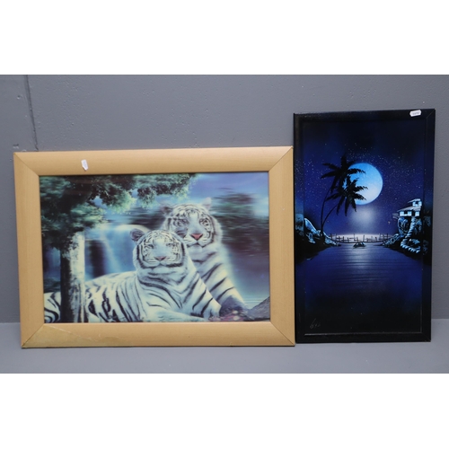 857 - Quality Mixed Lot to include 3D Tiger Picture, Spray Art Picture, Large Candle Holder, Large Salt Ro... 