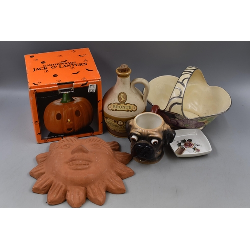 859 - Selection Including Earthenware Jack O' Lantern In Box, Sun Wall Plaque and More