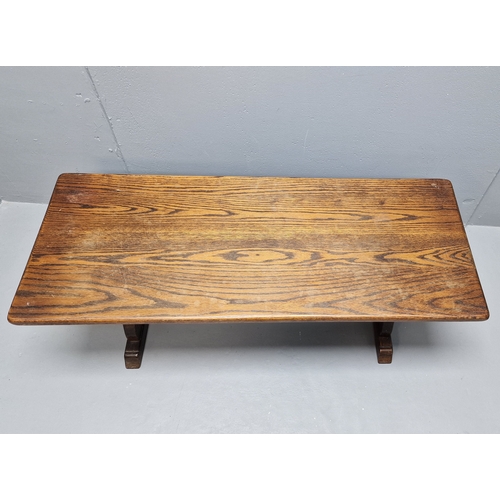 714 - Webber Furniture Heavy Oak Coffee Table. Measures 42 x 17 x 16.5 Inches Approx