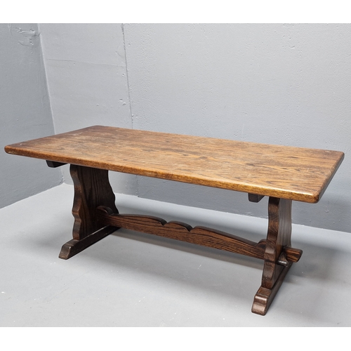 714 - Webber Furniture Heavy Oak Coffee Table. Measures 42 x 17 x 16.5 Inches Approx