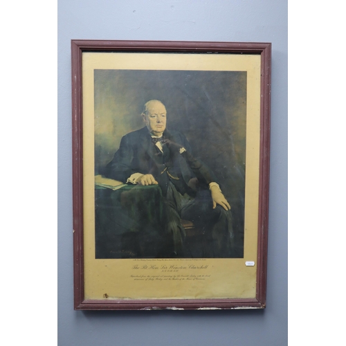 716 - Large Framed and Glazed Early Print Depicting The Great Rt Hon Winston Churchill Taken from a Origin... 